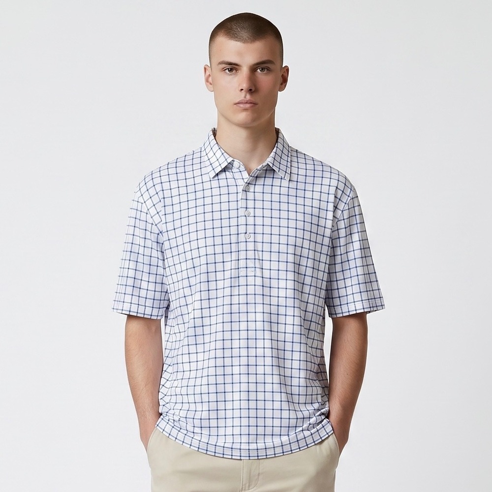 Collars & Co The Original Dress Collar Polo Shirt Mens XL Blue White Grid Check